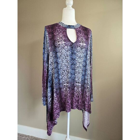 Jennifer Lopez Tunic Sz 1X Blue/Burgundy - Picture 1 of 7
